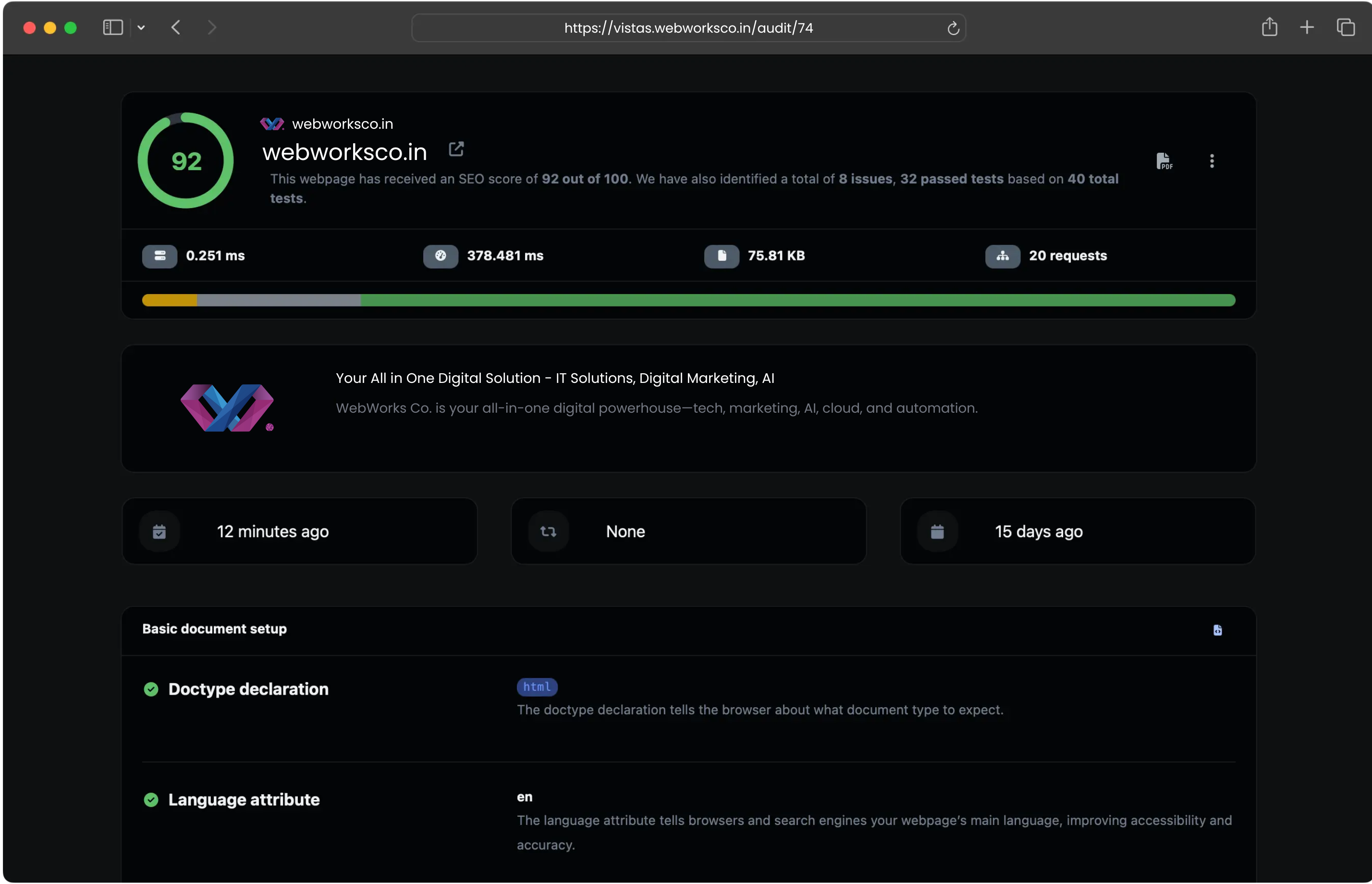 Screenshot of the app dashboard